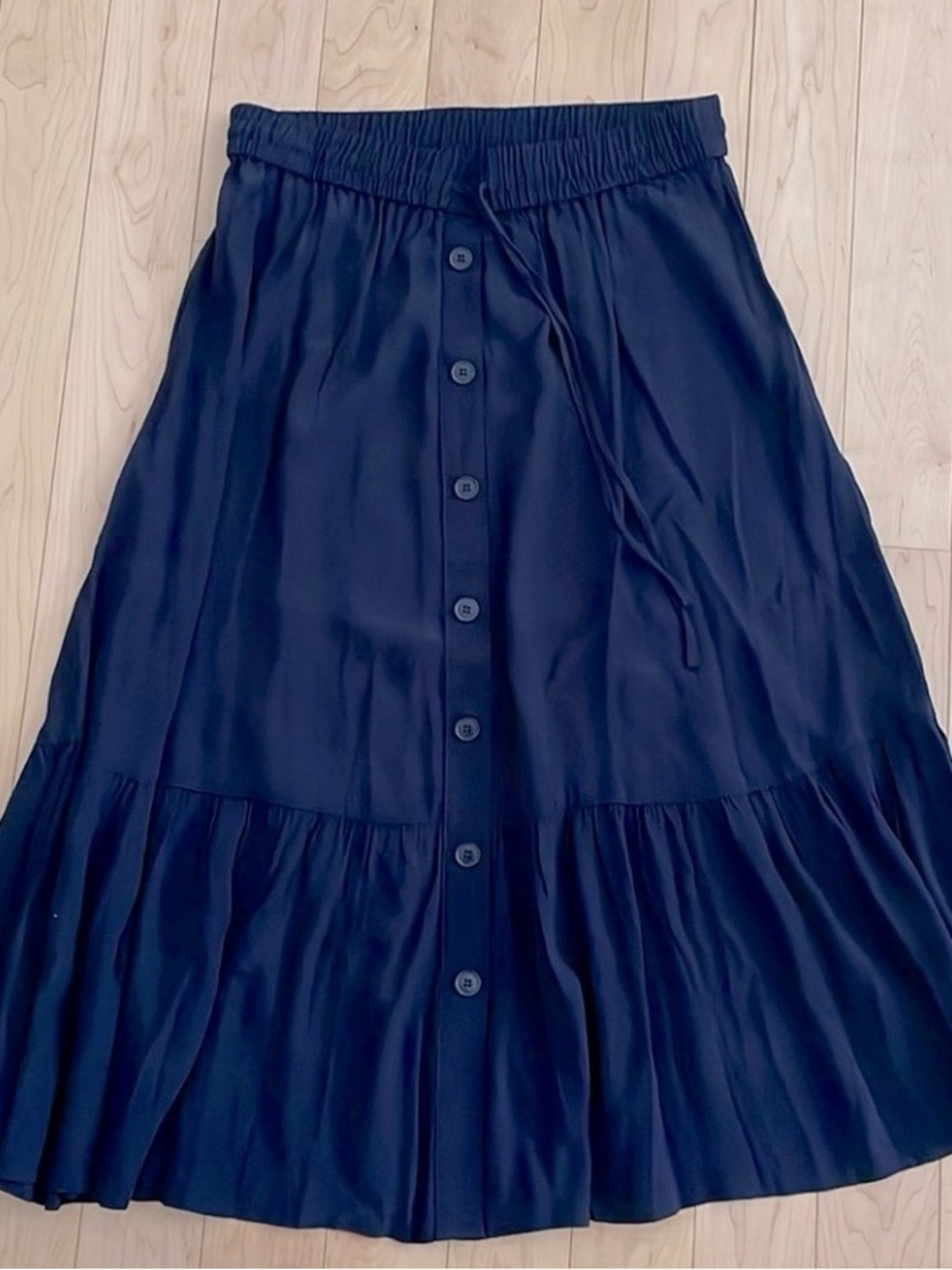 Talbots Navy Button-Front Midi Skirt
